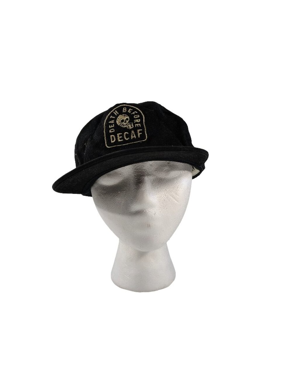 Men's Black Adjustable "Death Before Decaf" Coffee Humor Themed Hat